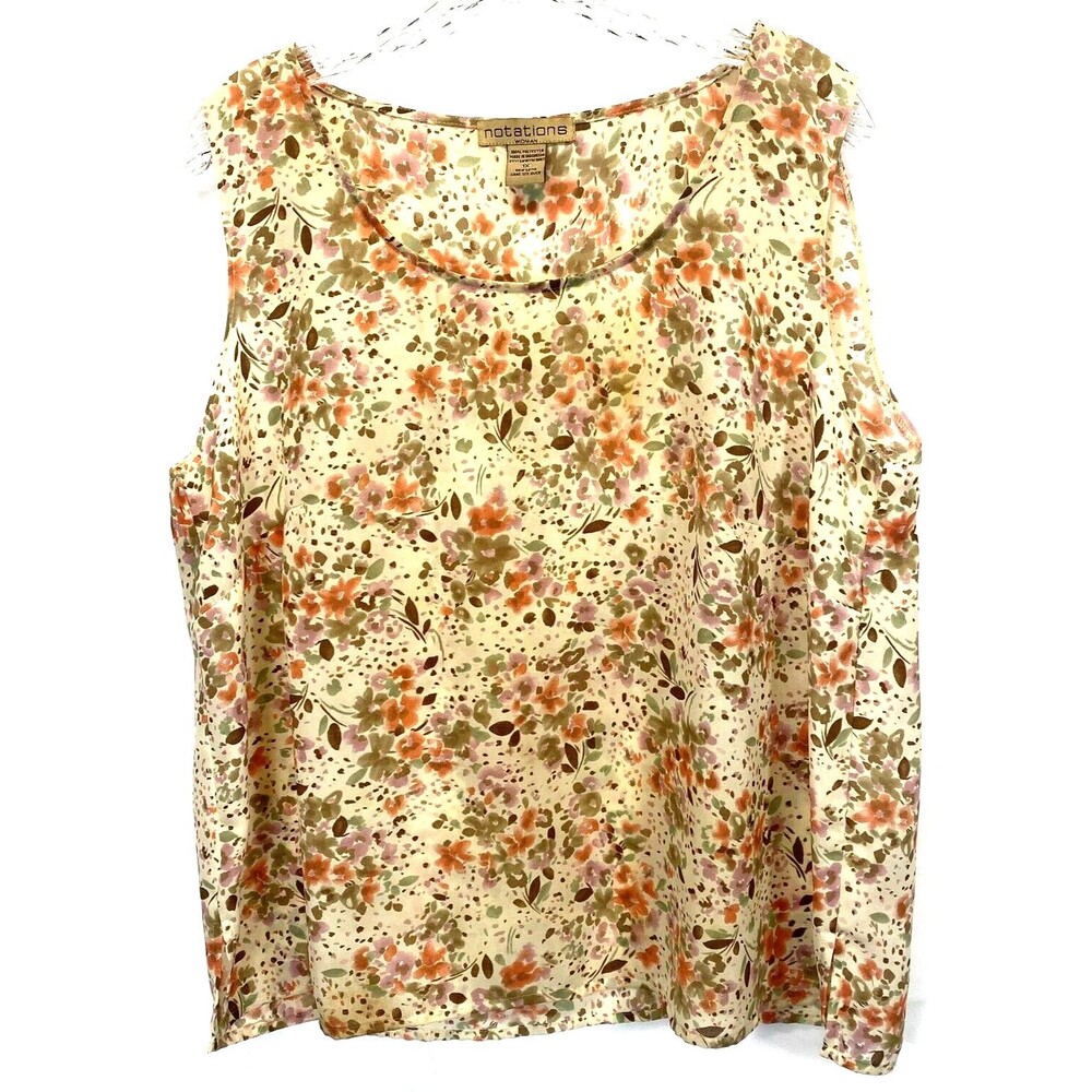 Notations Women Size 1X Plus Floral Sleeveless Casual Top Wide Straps RN58719